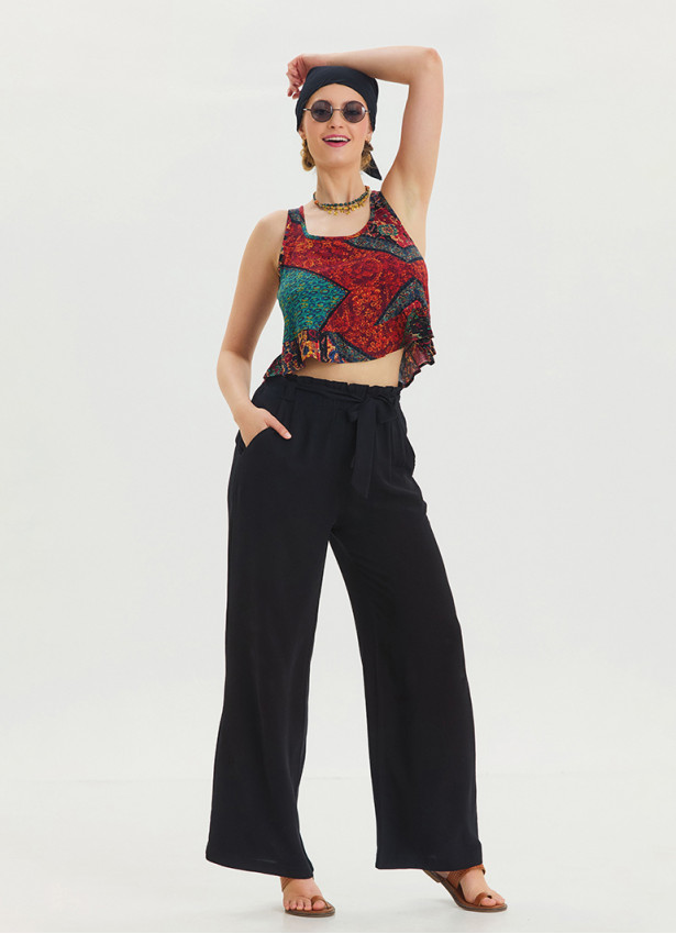 Black Viscose Harem Trousers with Elastic Waist Belt Detail 4571
